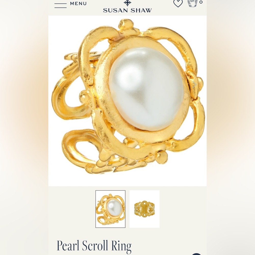 NWT! Susan Shaw Pearl Scroll Women's Ring